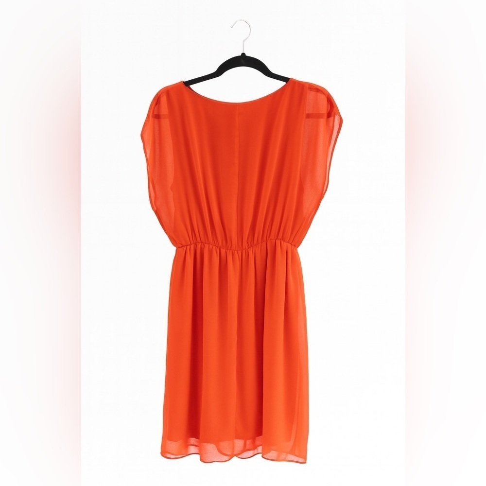 AB Studios Women’s Size Large Orange Pull-On Dress Gold Bar Neck Accent Lined - Picture 2 of 2